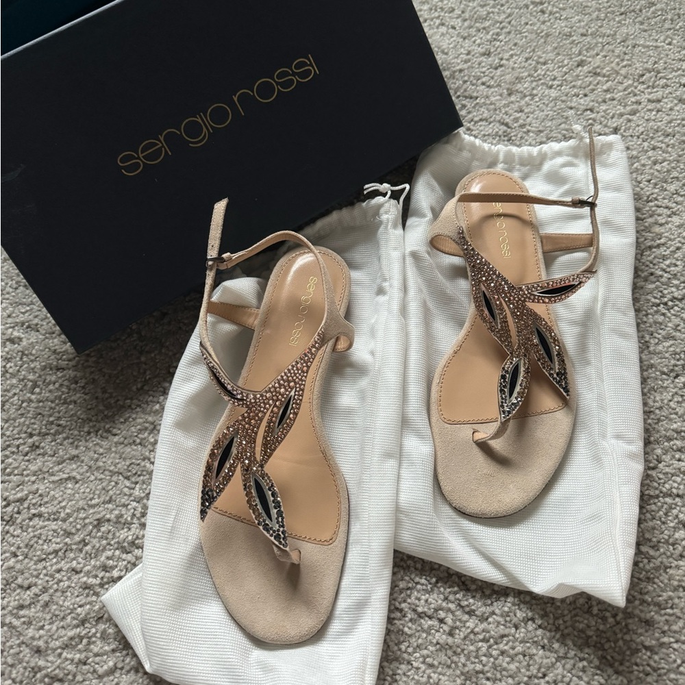 Sergio Rossi Sparkling Flat Thong Size 36.5